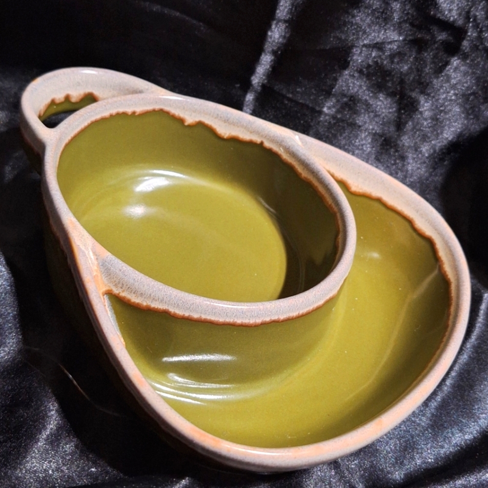 Green Drip Glaze Stoneware Soup & Cracker Bowl~Chips & Dip Tray~LTD Commodities